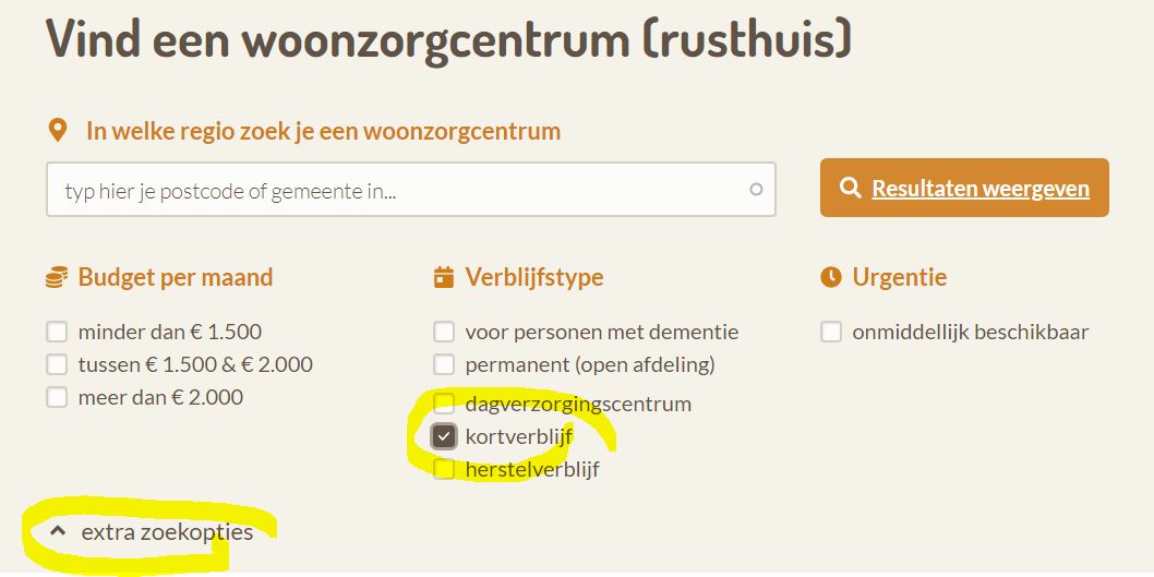 Kortverblijf zoeken woonzorgweb